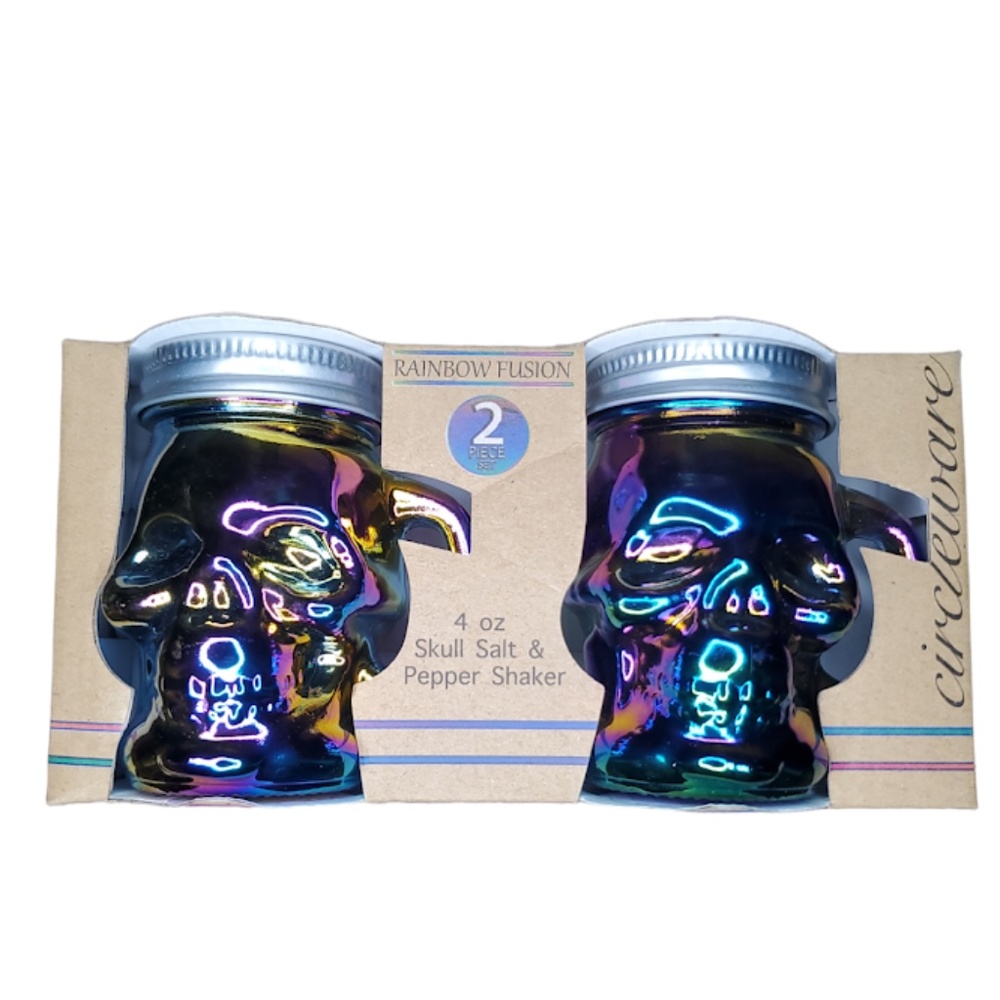 Circleware Rainbow Fusion Skull 4 Oz. Salt and Pepper Shaker with Handles
